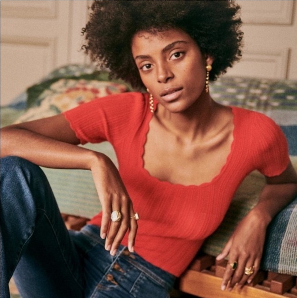 Sezane Anil Red Knit Top XS